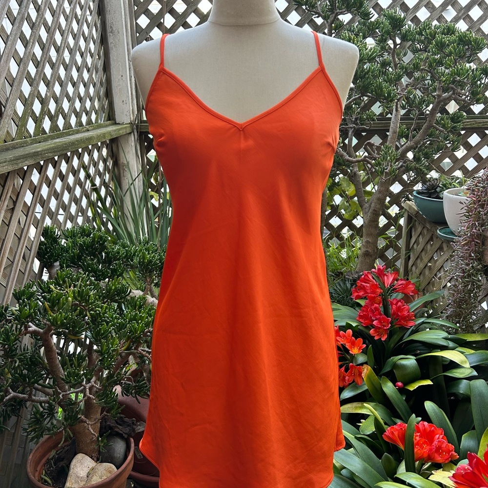 A New Day  Orange Chemise Dress with V-Neck and Spaghetti Straps.  Size XS. NWT